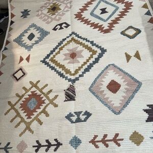Geometric Patterned Area Rug - Cream, Blue, and Brown 8x10